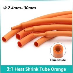 1/5/10/25/50M Orange 3:1 Heat Shrink Tube With Glue Inside Diameter 2.4 ~ 30mm Adhesive Lined Waterproof Insulation Sleeve Wrap