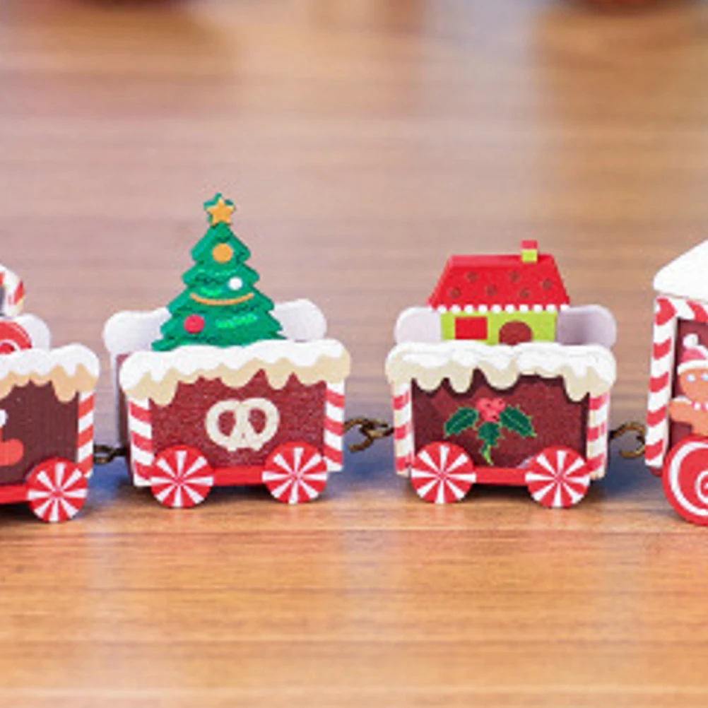 

Wooden Small Train Ornaments Xmas Party Desktop Decors Christmas Lighting Decorative Supplies Decorations Cartoon