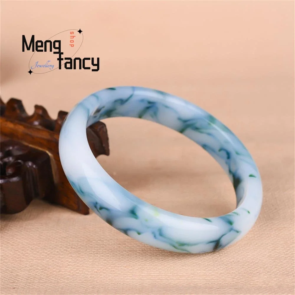 

Natural Hetian Jade Blue and White Floating Flower Bangle Retro Exquisite High-grade Luxury Quality Fashion Jewelry Holiday Gift