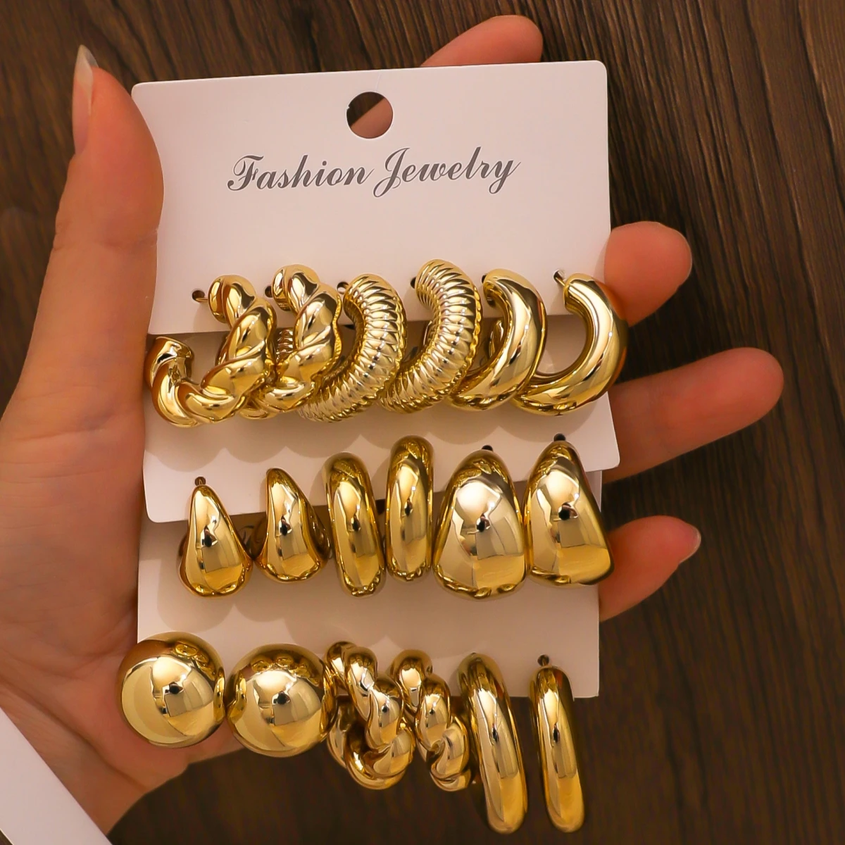 18 قطعة/المجموعة الفاخرة الذهب مكتنزة تويست C-شكل دمعة القرط مجموعة، مناسبة للنساء أزياء المعادن هندسية جولة الأقراط، أكثر