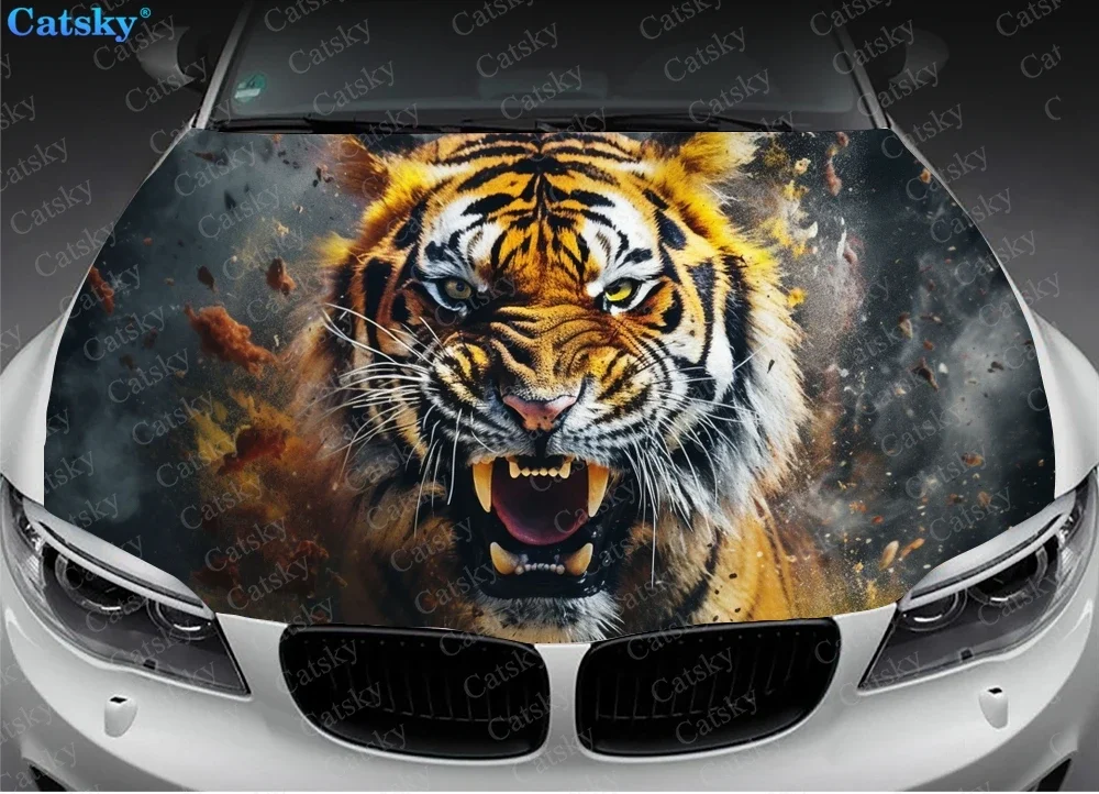 Fantastic Tiger Car Hood Vinyl Stickers Wrap Vinyl Film Engine Cover Decals Sticker Universal Car Hood Protective Film