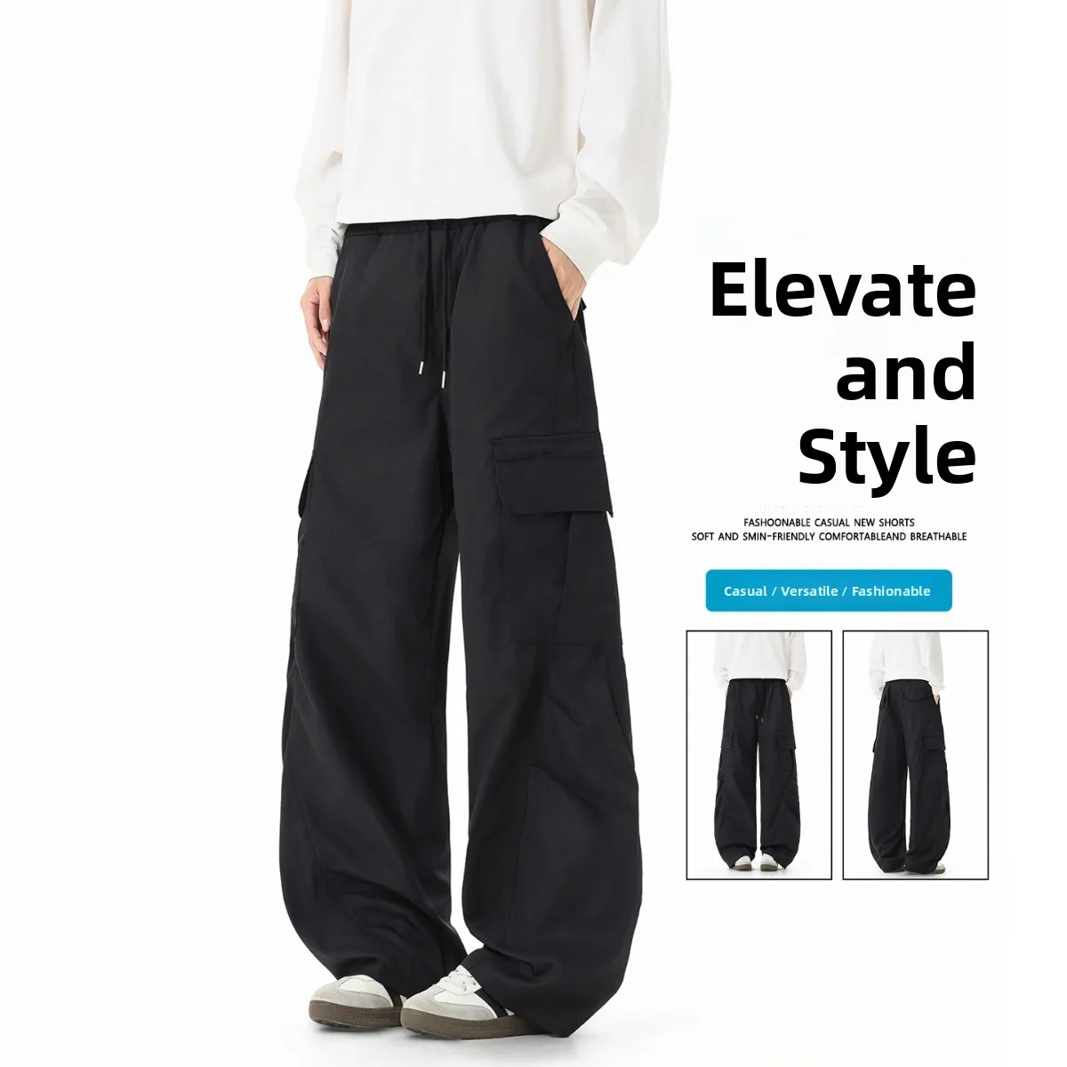 Trendy 3D Tailored Sports Sweatpants Men's Spring Autumn New Style Handsome Drape Wide Leg Pants American Loose Casual Trousers