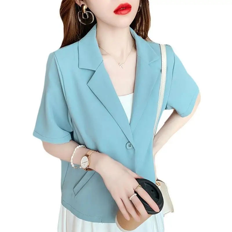 Women's Summer Chiffon New Small Suit Coat Fashion Candy Color Button Tops Lightweight Breathable Short Sleeve Versatile Coat