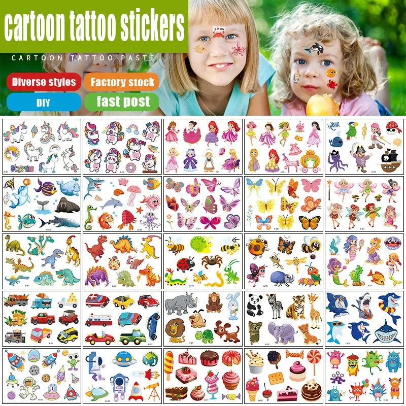 12-pack nep tattoo stickers cartoon tijdelijke tatoeages kinderen armen DIY body art cartoon collectie zeemeermin eenhoorn dieren