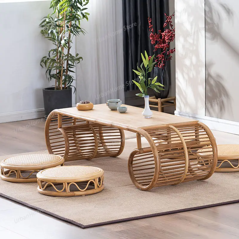 Homestay Tea Coffee Tables Leisure Minimalism Windowsill Living Room Coffee Tables Retro Pe Rattan Furniture ChaJi MH40CJ