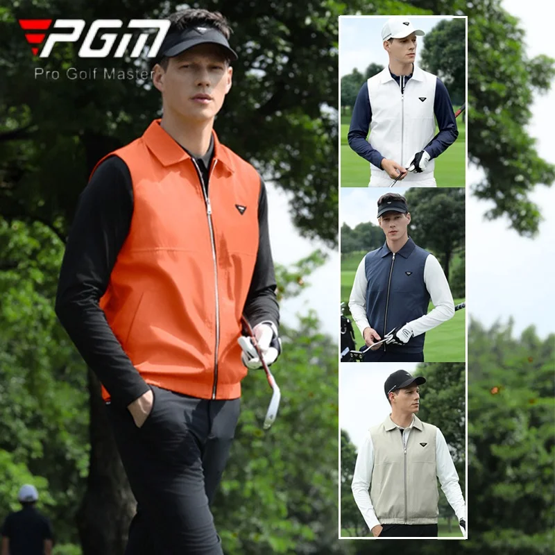 

PGM Mens Golf Vest Autumn Zip Up Sleeveless Golf Jackets with Pockets Male Windproof Soft Outdoor Outerwear Leisure Jacket