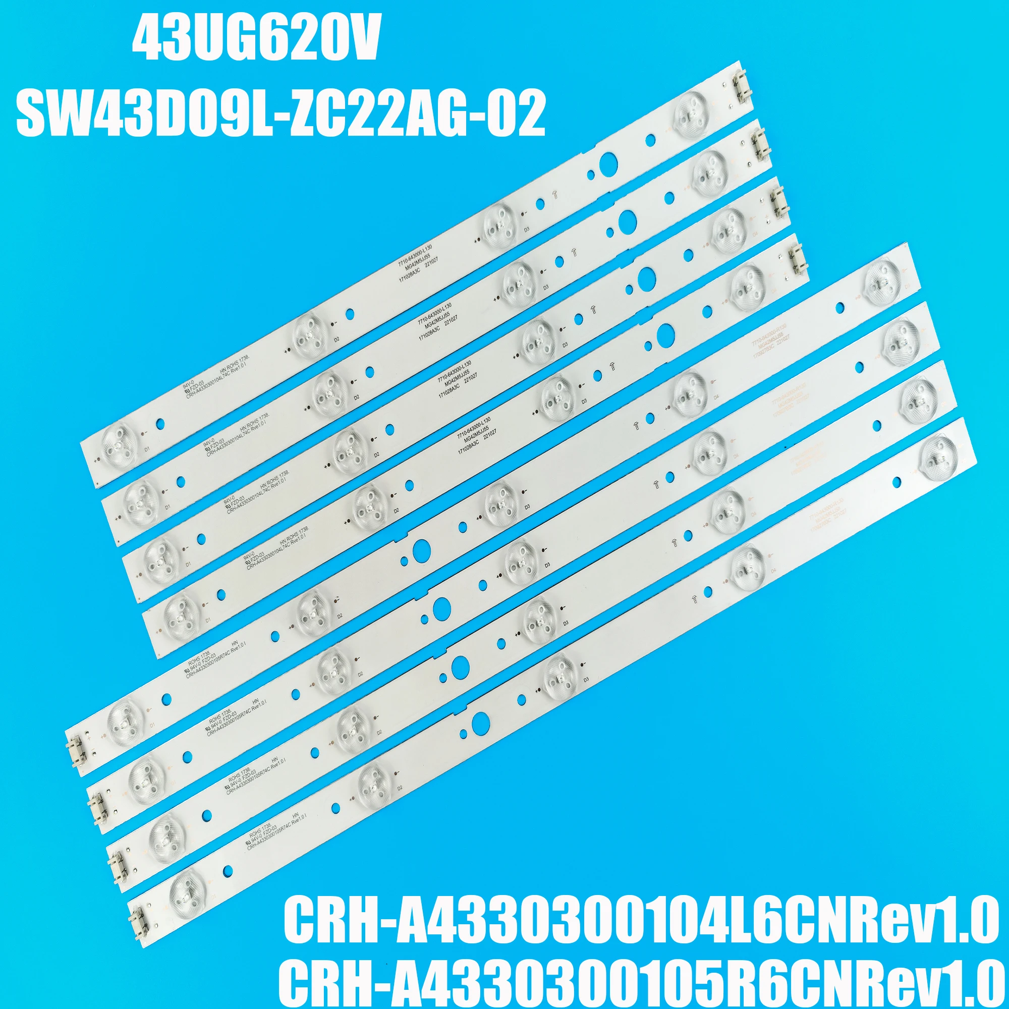 Tira de retroiluminación LED de 43 pulgadas CRH-A 4330300104 L6CNRev1.0 CA 4330300105 R6CNRev1.0 LG 43UG620V 43UJ620V 43UJ620V SW43D09L-ZC22AG-02