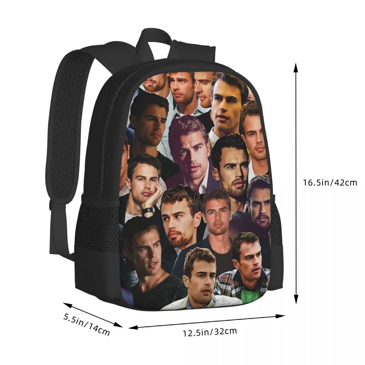 Theo James Photo Collage Student Backpack School Bag Hiking Travel Daypack for Men Women Fashion Bookbag Shoulder Bags