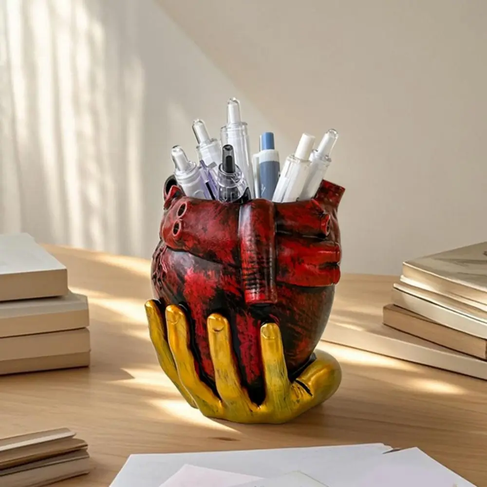 

Многоцелевой виниловый держатель для ручек в форме сердца, имитация винтажного ящика для хранения кистей для макияжа, декоративный настольный органайзер для дома