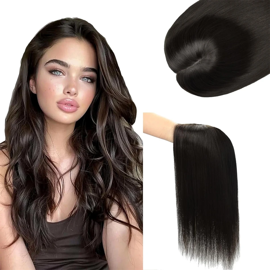 

7x11 cm Human Hair Toppers With Bangs 30 cm Silk Base Clip in Hair Topper for Thinning Hair 360° Cover Hair Topper 150% Density