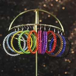 Latin Dance Modern National Standard Dance Performance Dedicated Multi-color Heavy Double Diamond Large Hoop Earrings