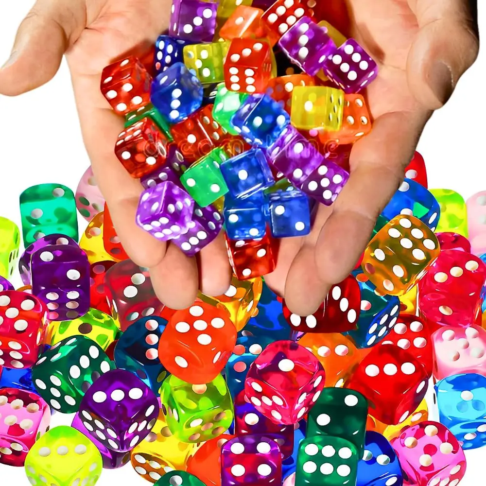 50pcs 14mm Random Color Dice Set, Transparent D6 Standard Dice for Board Games, Math Teaching, Family Game Nights, Parties & Casino Games YMY
