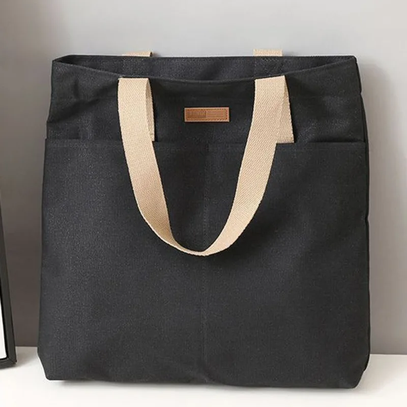 Borsa tote da donna in tela con filo da cucito, borsa a senso avanzato di grande capacità, comoda e pratica borsa da pendolare da donna