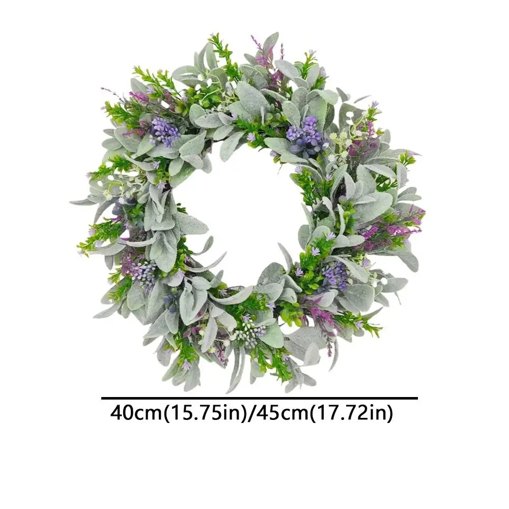 Flocked Lambs Ear Lavender Wreath Realistic Vivid Colors Spring Door Wreath Faux Flowers Handmade Simulation Greenery