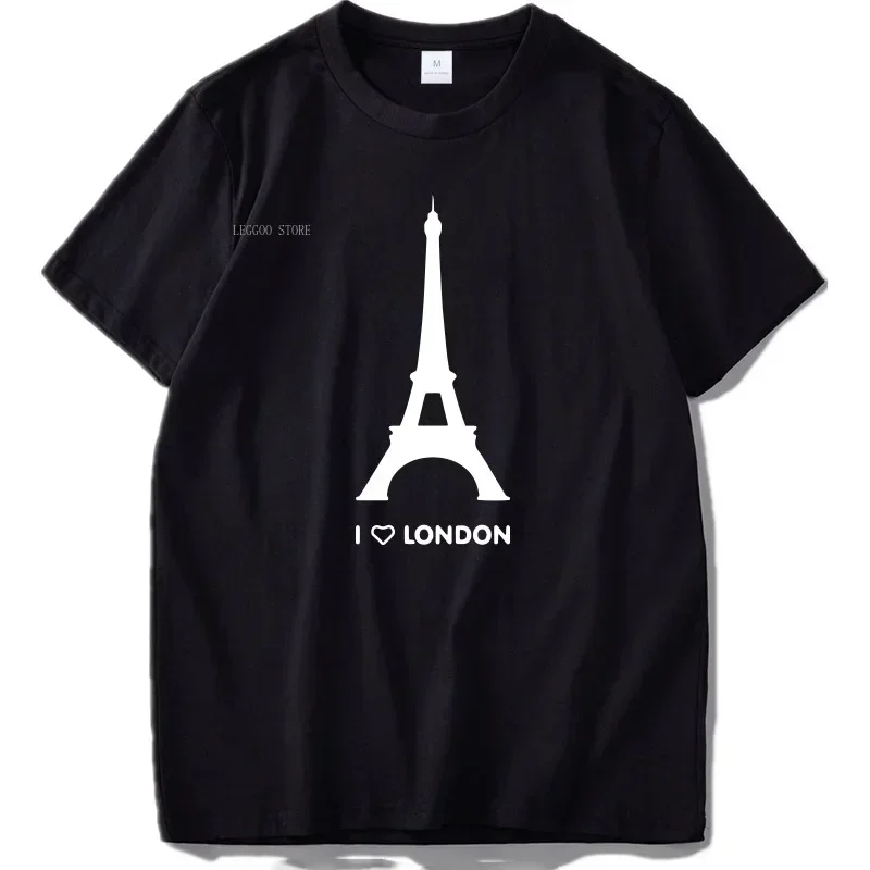 I Love London T Shirts Eiffel Tower Funny Design Double-Decker Bus British Flag Fashion Tshirt Homme Hipster Vintage Unisex Tops