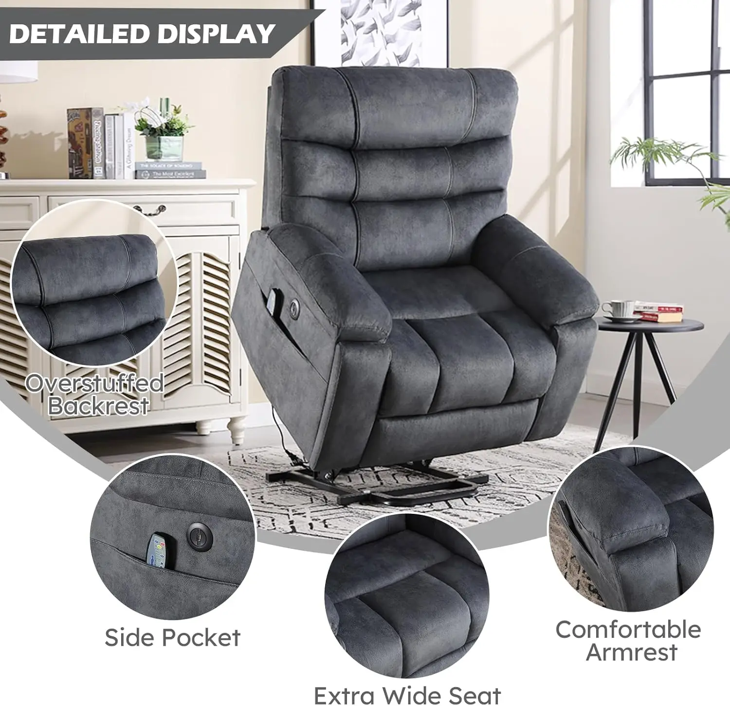 Large Power Lift Recliner Chair for Elderly with Massage and Heated, Heavy Duty Big and Tall Lift Chair for Seniors Reclining Ch