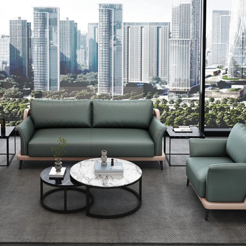 

Deep Green Luxury Office Sofa Set Comfortable Modern Style Leather Cover Metal Base for Home School Hospital for Front Desks