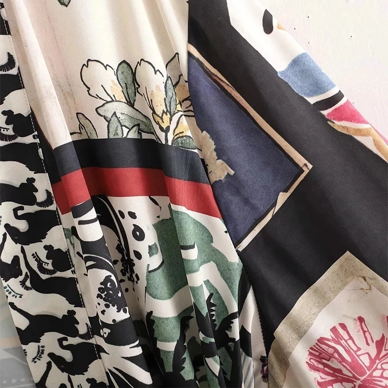 Long Sleeve Pants Sleepwear Women's Pajamas Set Summer Print Vintage V-neck Long Kimono 2 Pieces Pijamas Women Home Suit