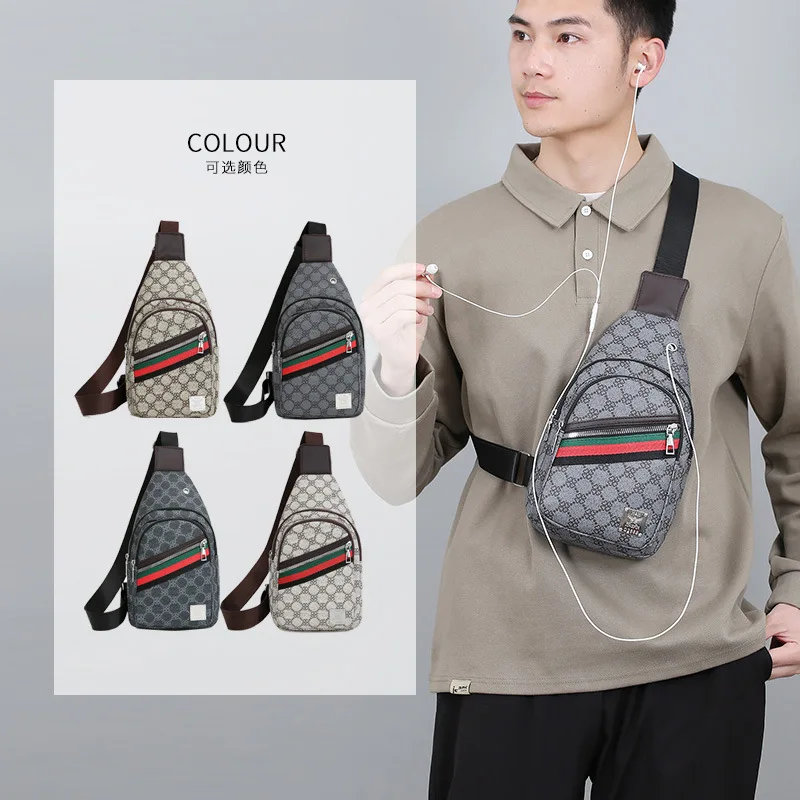 Men's Multifunction Messenger Bag Shoulder Cloth Chest Bags Crossbody Casual Handbag with Earphone Hole