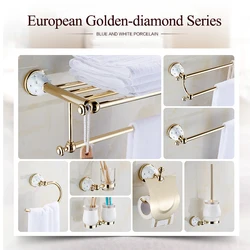 Vidric Luxury Golden Diamond Bathroom Hardware Set Stainless Steel Golden Bathroom Accessories Toothbrush Cup Paper Towel