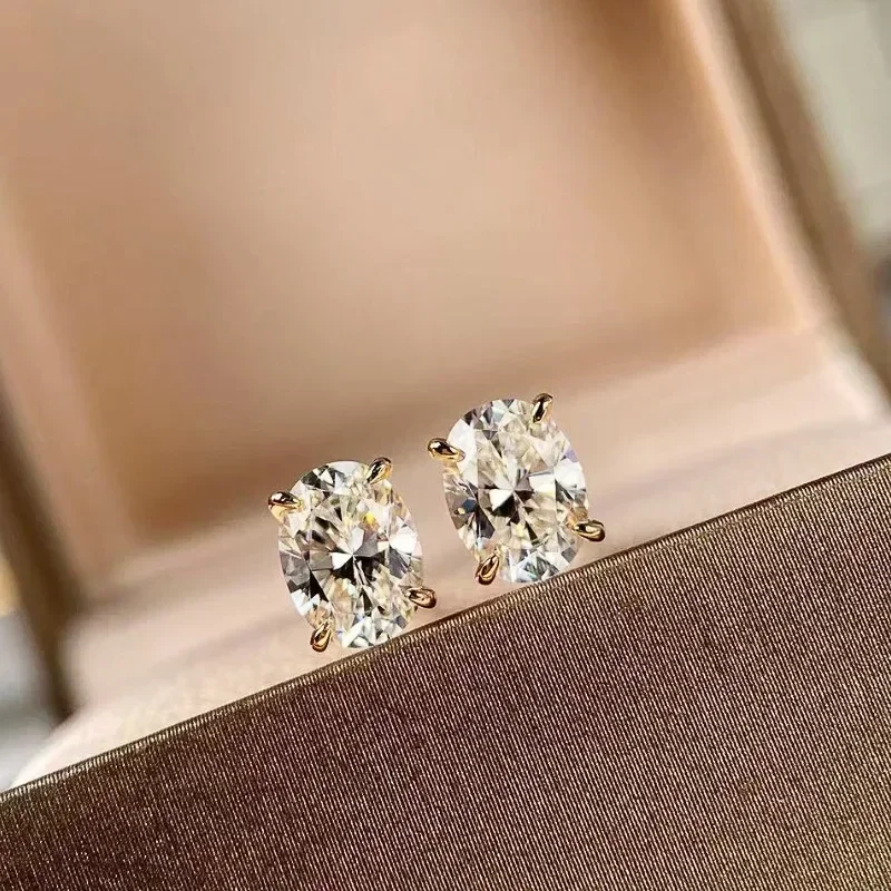 Elegant Oval Zircon Earrings for Women High-End Jewelry Simple Geometric Shapes Daily Wear Accessory