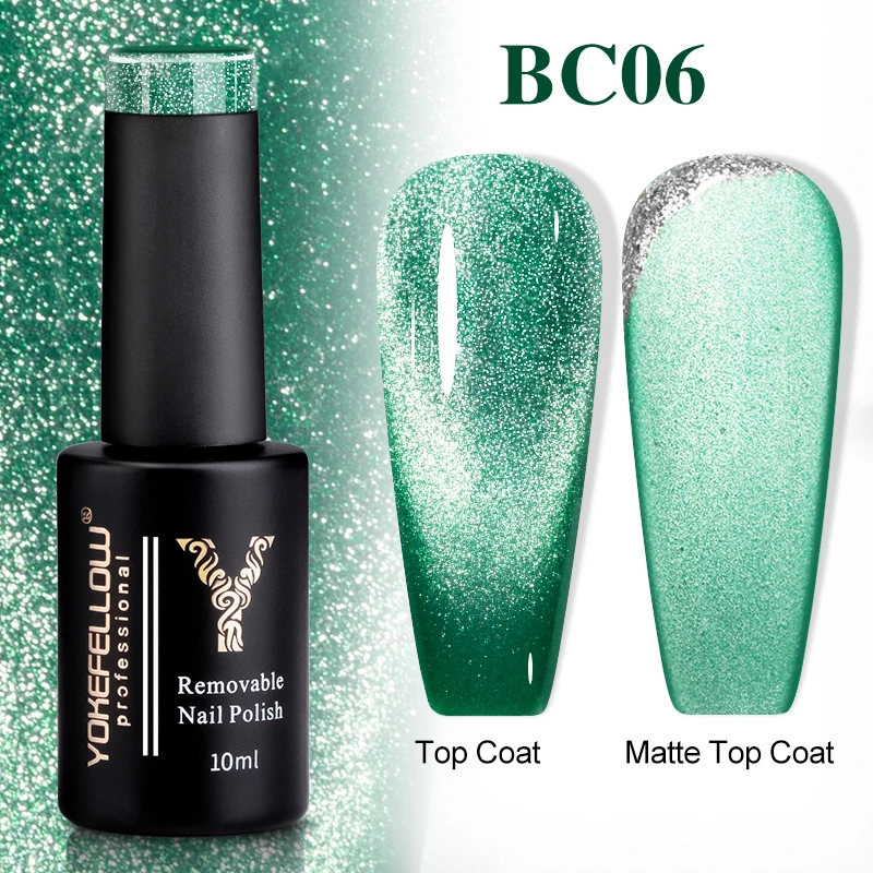 

YOKEFELLOW Cat Eyes Gel Nail Polish 10ML BC06 Green Semi permanent Gel Varnish with Ultra-sparkly Fine Particles Magnetic Powder