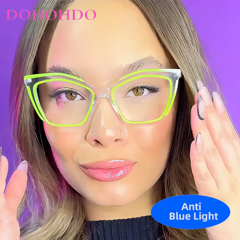 DOHOHDO 2024, nowych moda, klasyczne, przezroczyste gogle ochronne Cat Eys Outdoor Anti-Blue Light, okulary komputerowe, damskie przezroczyste okulary