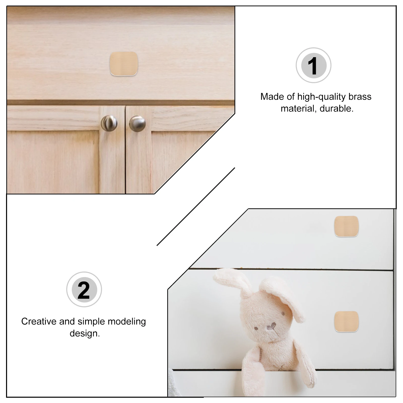 

2pcs Square Pillow Pull Handle Brass Cabinet Wardrobe Drawer Knob Wear-Resistant Durable Furniture Handles Decorative Hardware