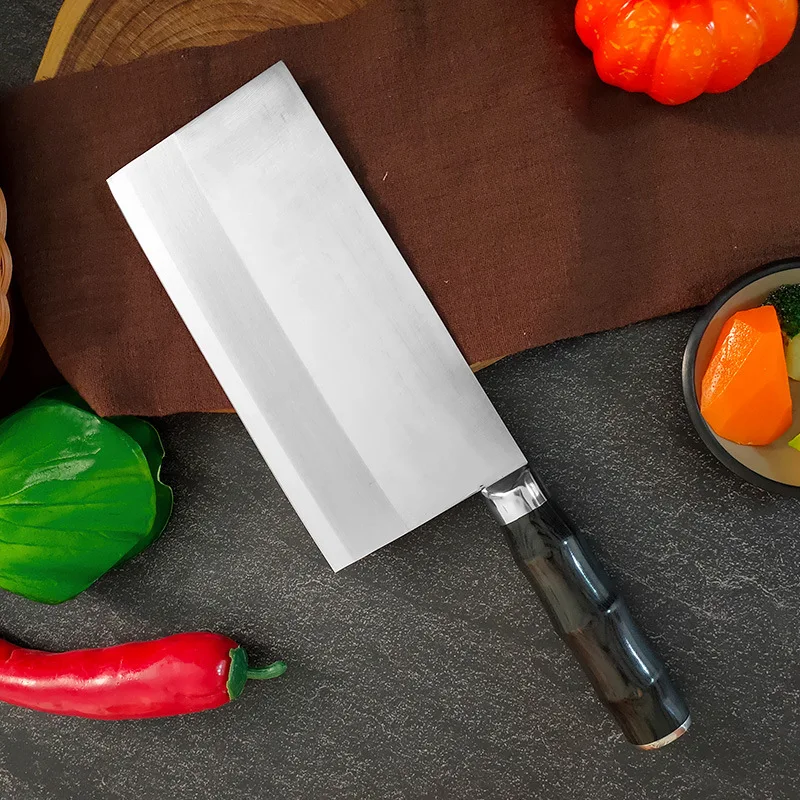 7.7 Inch Chinese Chef Knife 3-layers Clad Steel Blade Cutlery Wood Handle Slicing Vegetables Cleaver Meat Handmade Kitchen Knife