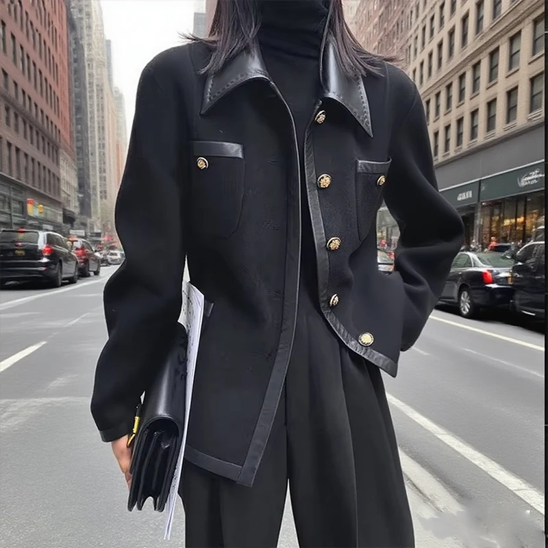 Krisstargirl Urban Jackets for Women 2025 Fall Winter Loose Lapel Buttoned with Pocket Split-joint Streetwear Overcoat for Women