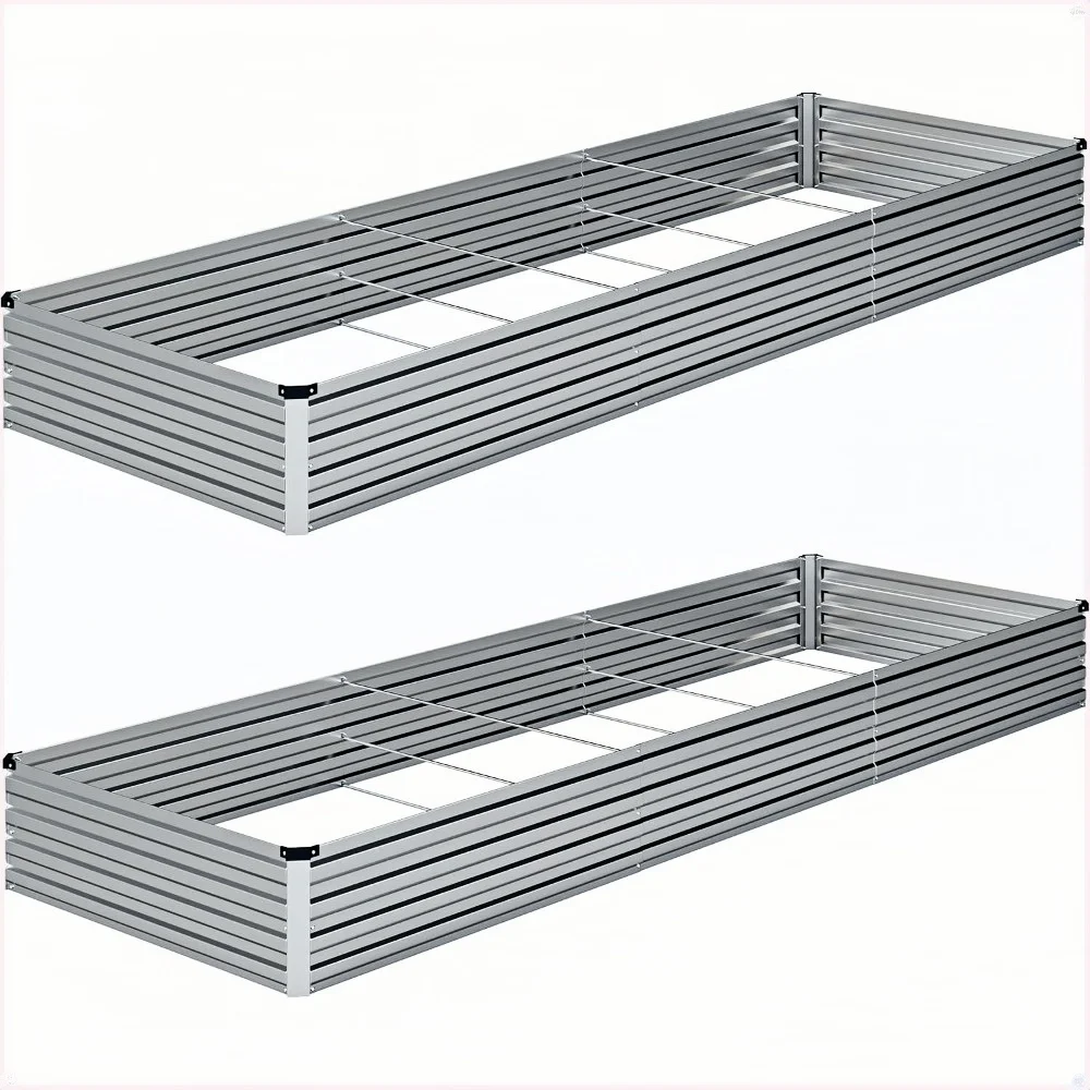 

10×3×1FT(2PCS) Galvanized Raised Garden Bed Kit, Metal Planter Boxes,Large Outdoor Planters Vegetables,Flowers,Herbs -Silver