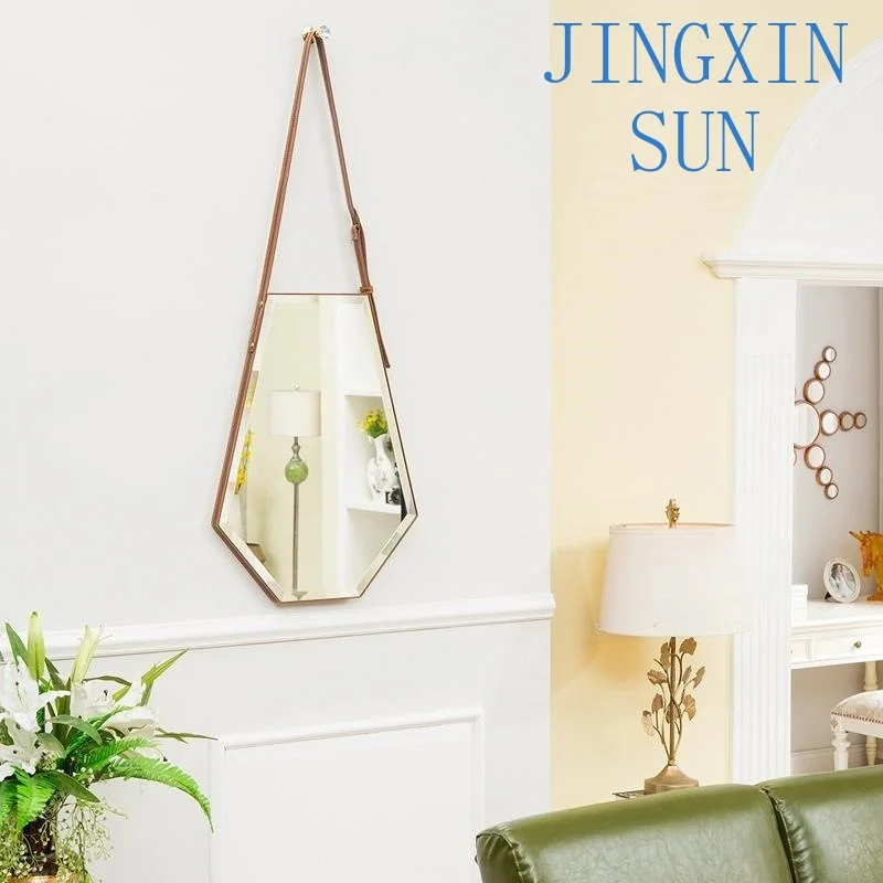 Dresser makeup mirror household bedroom wall mirror hexagonal belt hanging bathroom mirror