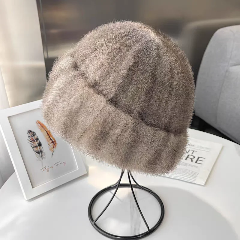 Whole Mink Fur Cap Real Natural Mink Fur Hat Protection Female Fashion Warm Beanie Hat For Woman