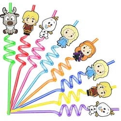 8Pcs Disney Frozen Party Supplies Reusable Plastic Drinking Straws For Baby Shower Girls Anna and Elsa Birthday Party Decoration