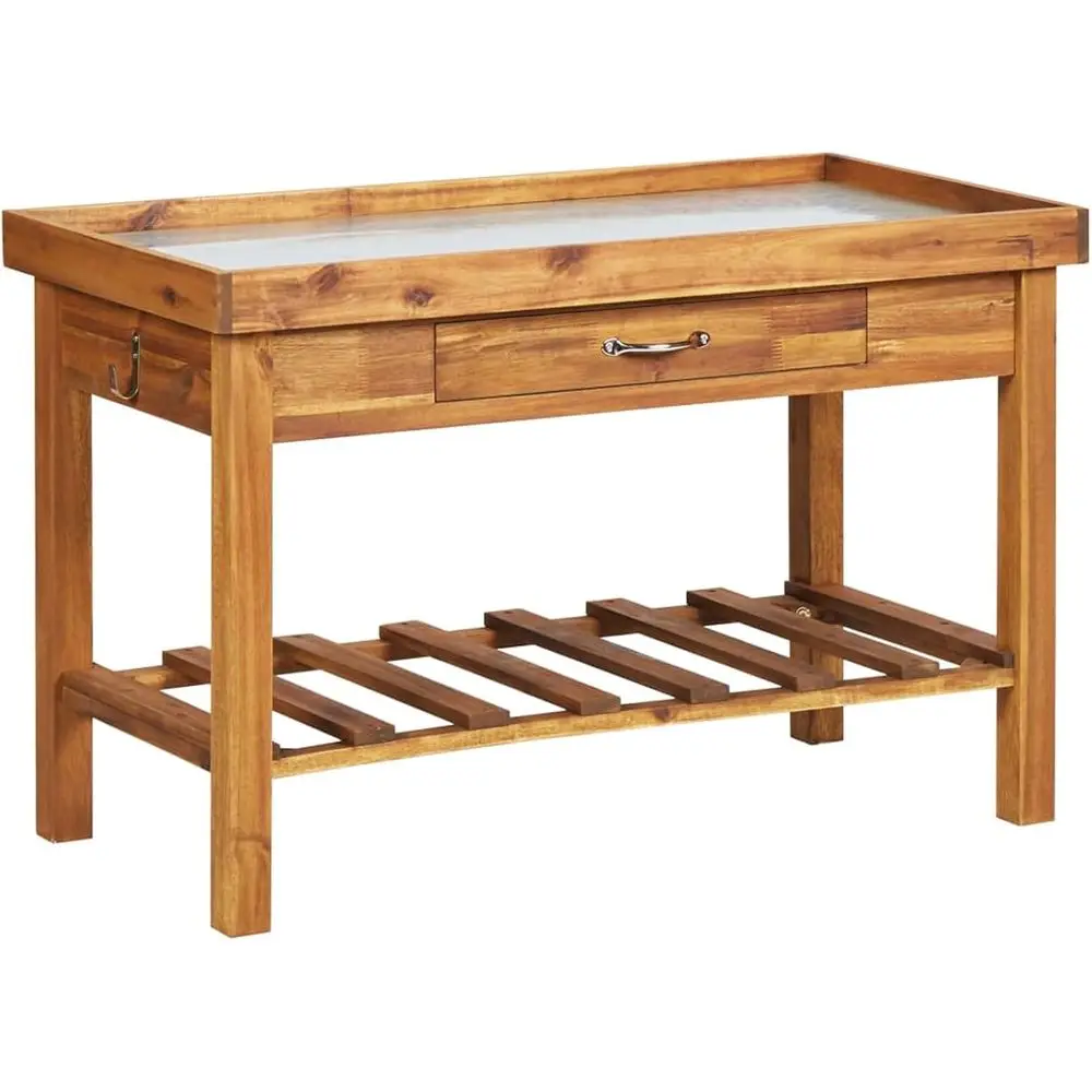 

Стол для посадки дерева акации в деревенском стиле с цинковыми ящиками, садовый верстак 39,4 x 19,7 x 23,6 для инструментов и растений