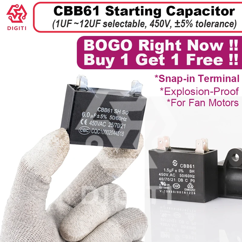 

​​CBB61 Capacitor CBB60 Capacitor Snap-in Terminal Starting Capacitor for AC Fan Motors​​ Explosion-Proof Film Capacitor