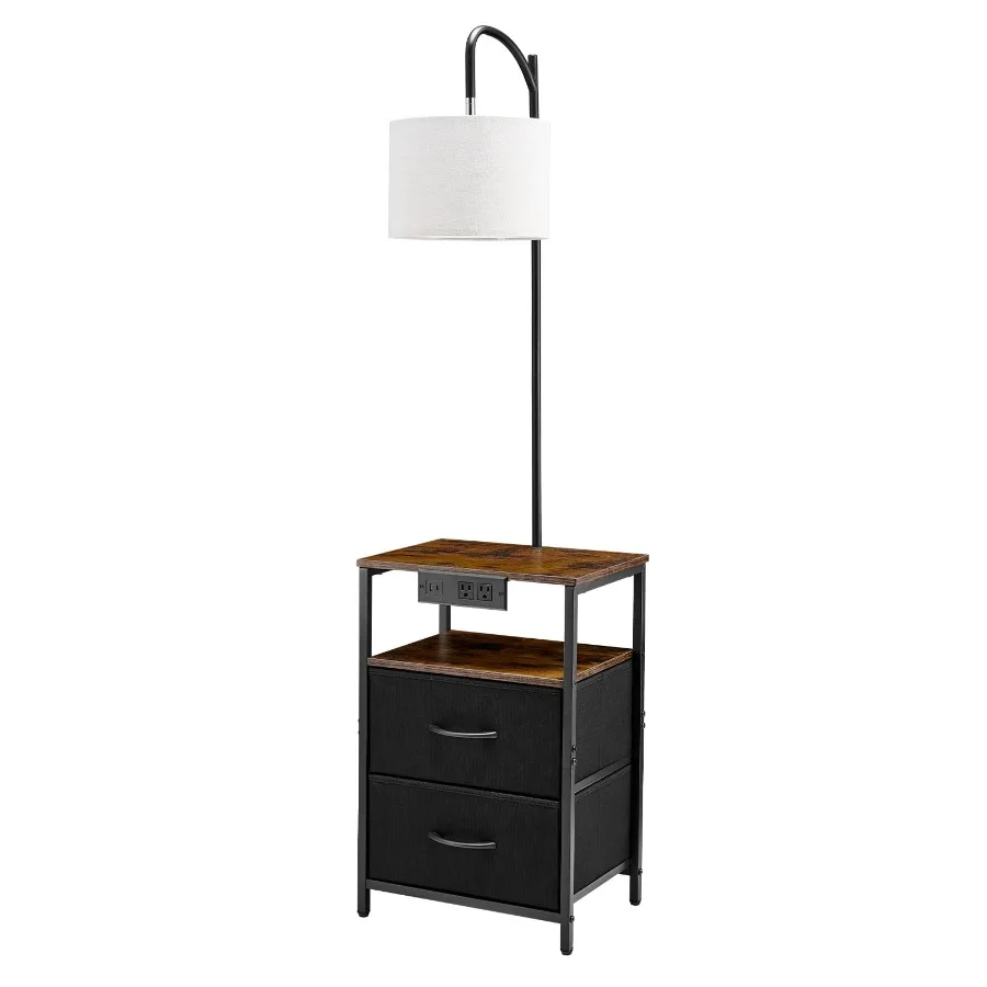 

Floor Lamp with Integrated Table Two-Tier End Table Featuring Dual Drawers and Adjustable Lighting in Three Color Modes Stylish