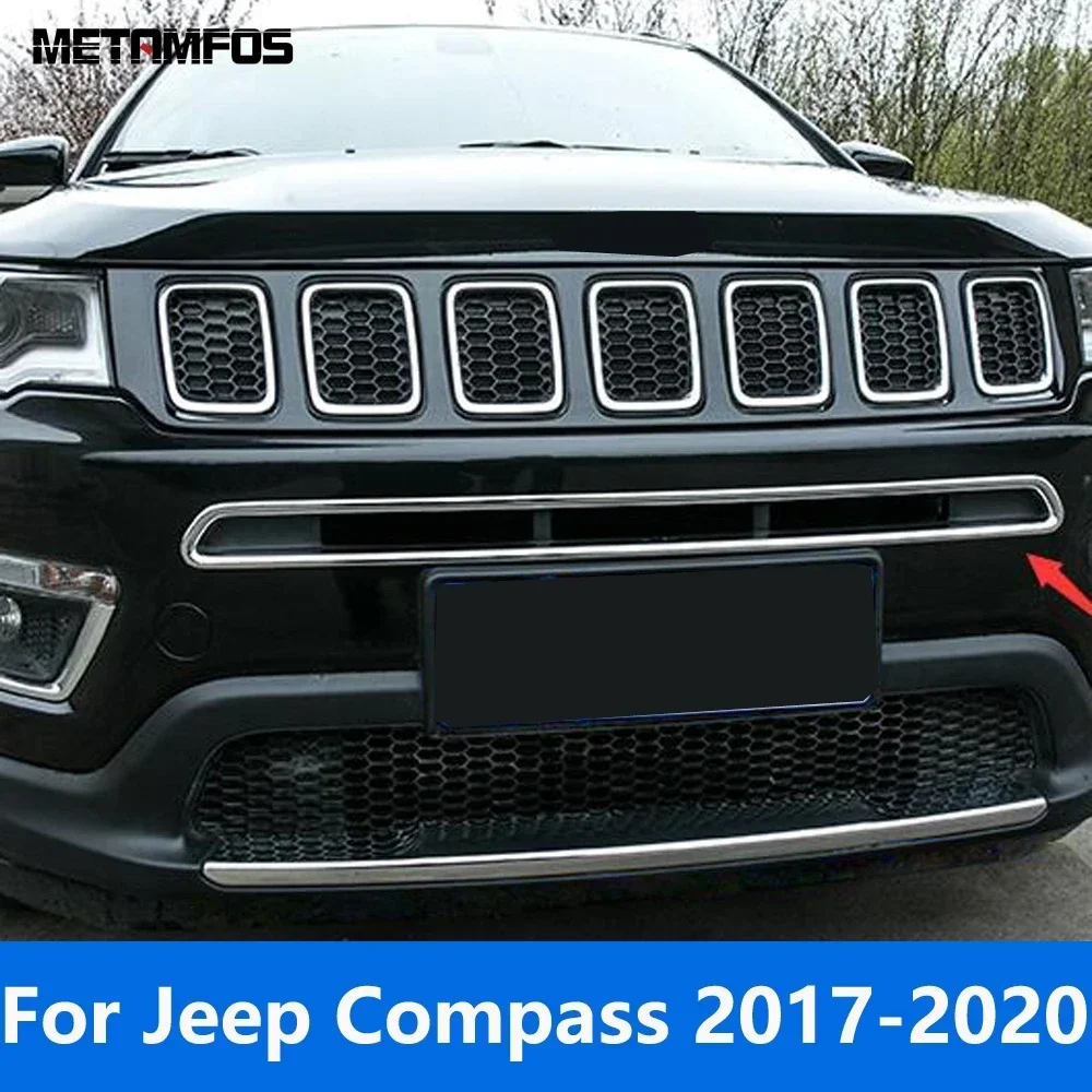 For Jeep Compass 2017-2019 2020 Chrome Front Center Grille Grill Cover Molding Trim Decoration Sticker Exterior Car Accessories