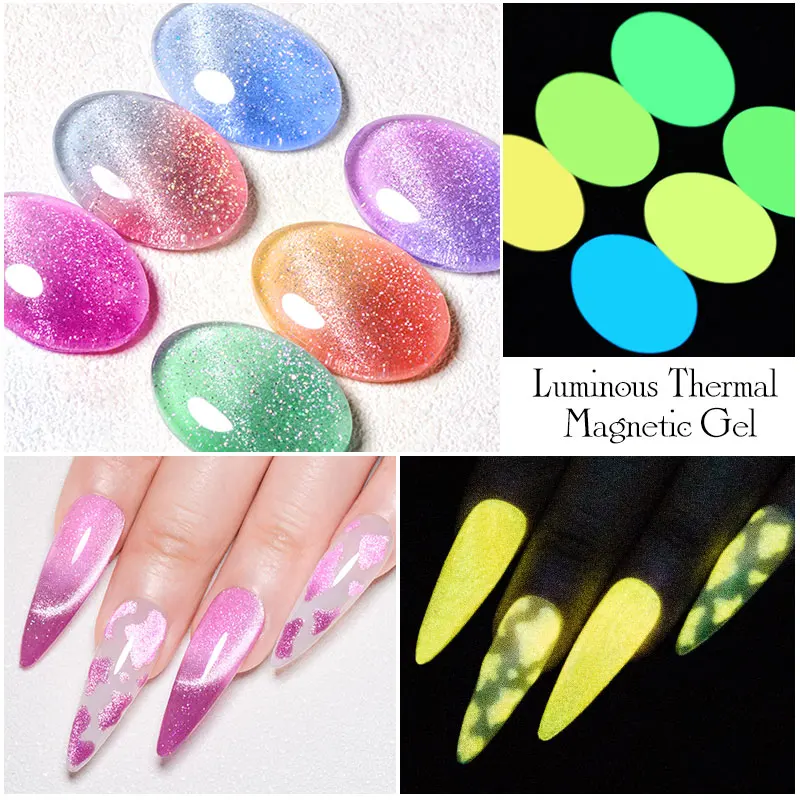 Mtssii 7ML Luminous Thermal Cat Eye Magnetic Gel Nail Polish Glow In Dark Glitter Nail Art Vernis Semi Permanent UV Gel Polish