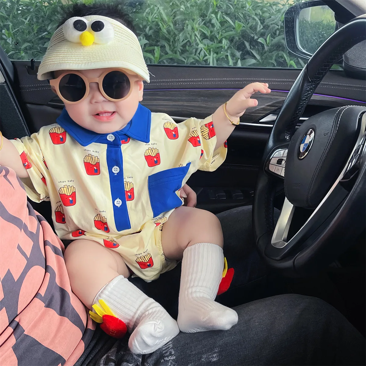 0-2 Years Old Baby Clothes Rompers French Fries Color Collar Triangle Bag Fanny Coat Soft A Cotton Crawl Suit Newborn Gift