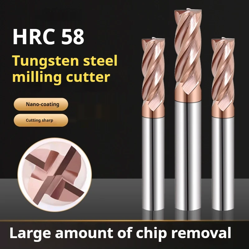 

HRC58 Carbide End Mill 4Flutes Metal Steel Tungsten Milling Cutter Alloy Coating Cutting Tool CNC Maching 1 2 3 4 5 6 7 8 9-20MM