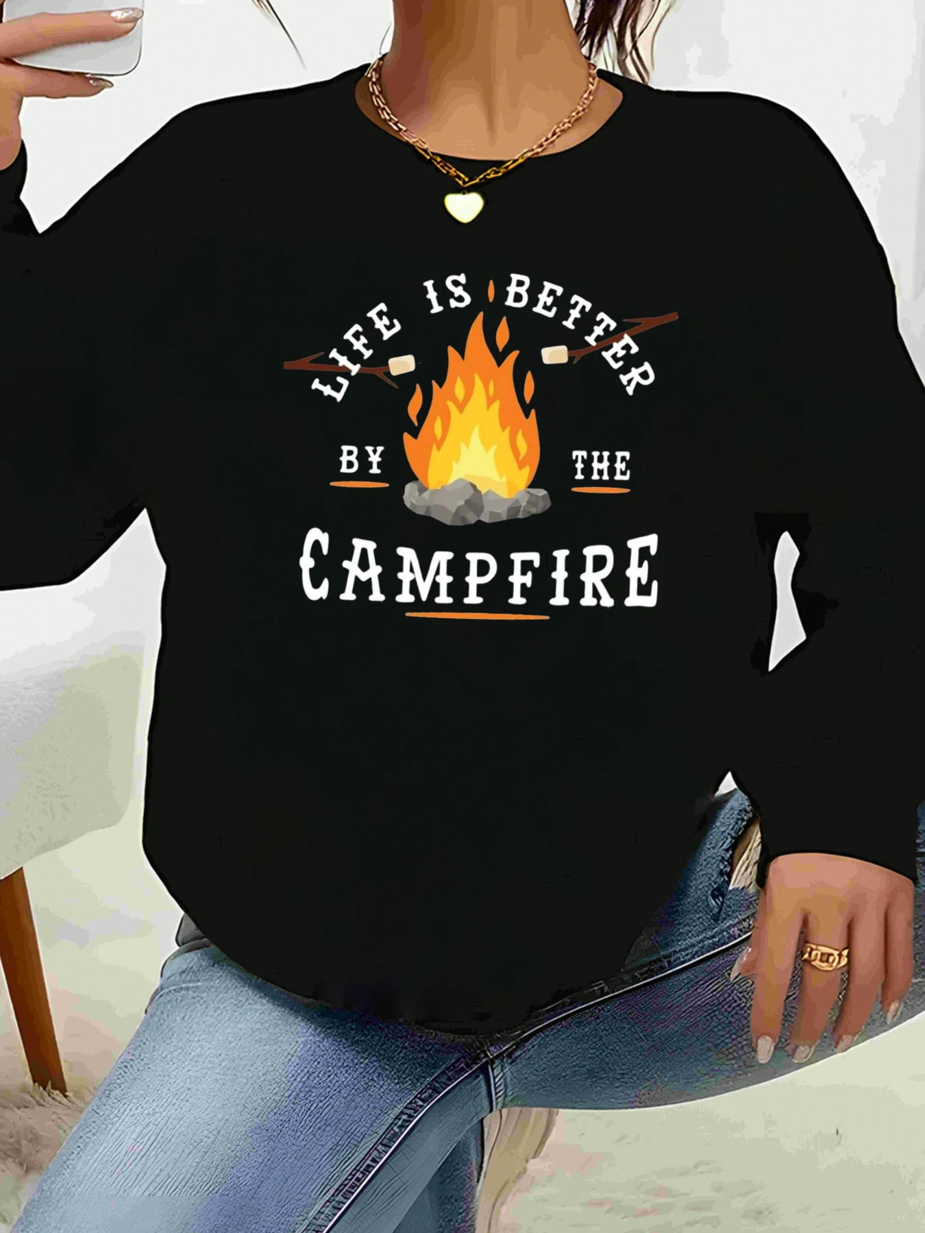 

Толстовка с принтом огня для костра Life Is Better by the Campfire, осенне-зимняя повседневная одежда для женщин