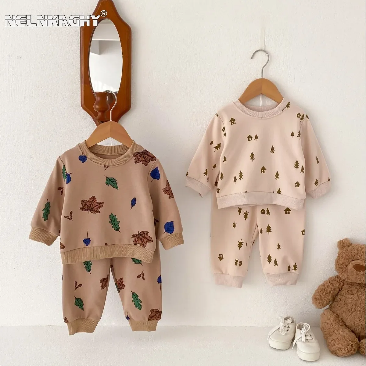 2024 Spring New in Kids Baby Girls Boys Active Clothes Set 2pcs Infant Print Sweatshirt+pants Toddler Cotton Clothing 3M-4Y