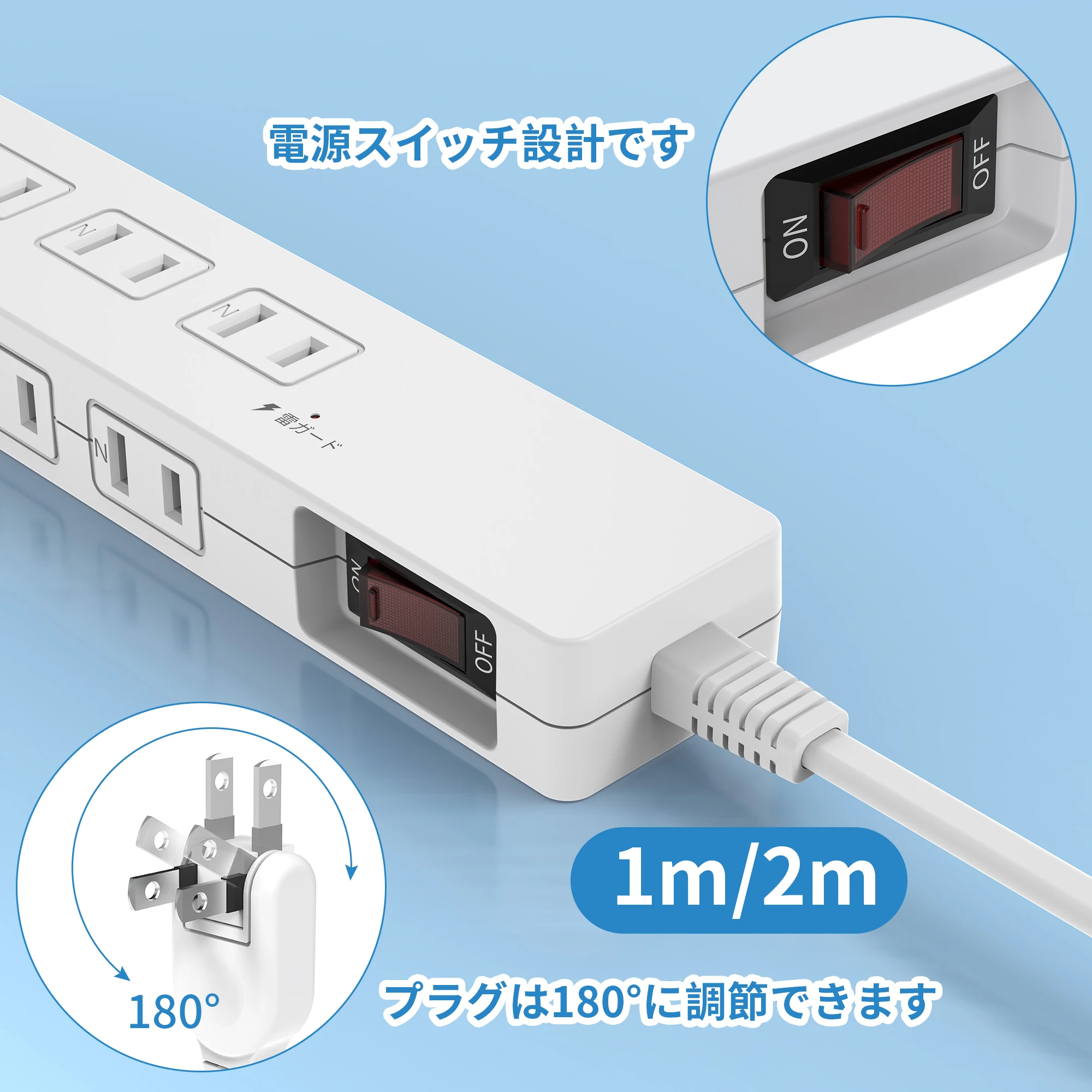 Extension Cord with USB C,6 AC Outlets 3.3Ft Flat Plug Surge Protector Power Strip,1400W Desktop Charging Station for Home