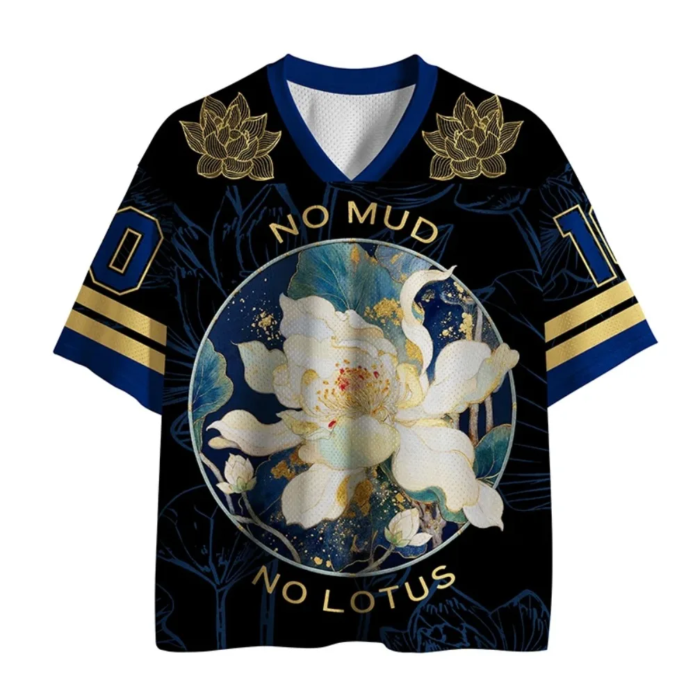 2026 Best-selling Retro Lotus 3D Print Quick-Drying Men's Women's V-Neck Loose-Fitting Sporty Trendy Y2K Short-Sleeved T-Shirt