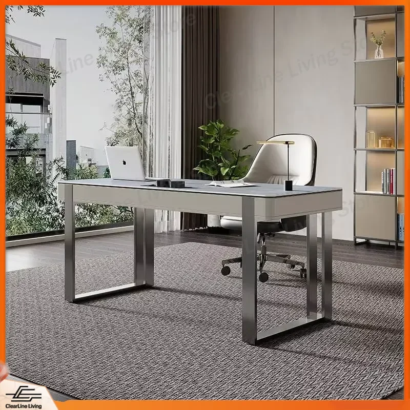 Modern Italian Style Light Luxury Slate Wood Desk Simple Home Office Computer Table for Bedroom Study Writing Workstation