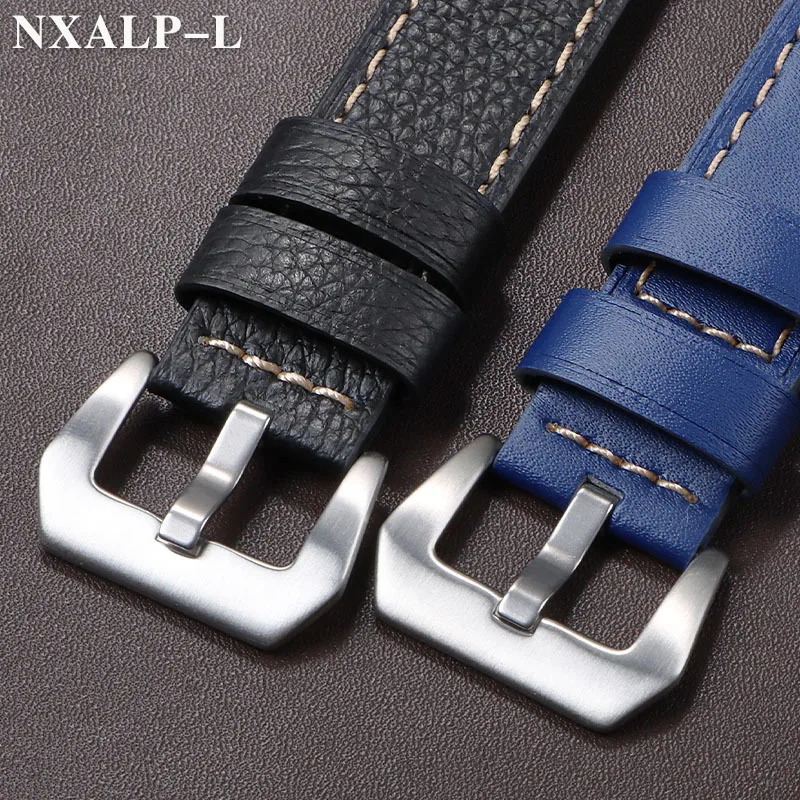 Cowhide Strap for Panerai PAM Strap 20mm 22mm 24mm Lychee Pattern Bracelet Stainless Steel Buckle Men\'s Replacement Watch Band