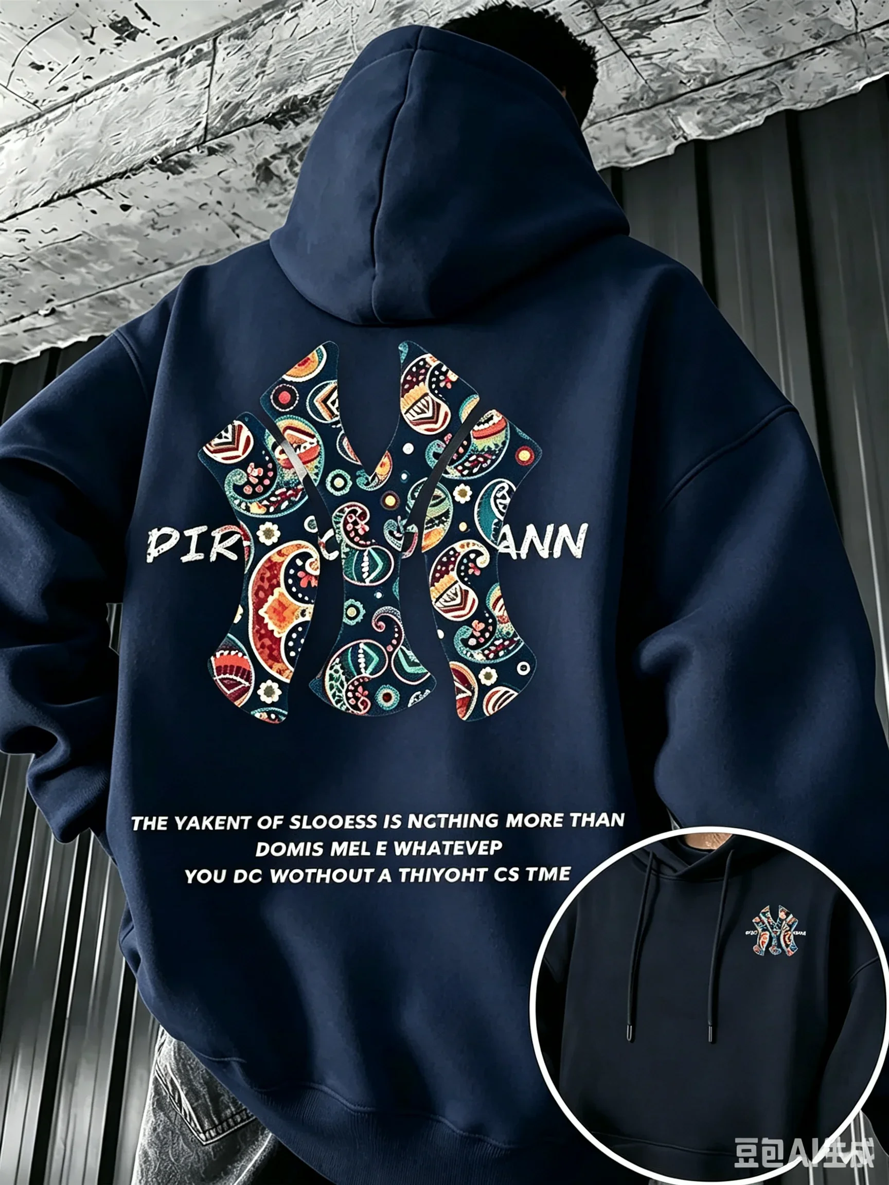 Herren-Hoodie für Herbst und Winter, Outdoor, warm und bequem, Walnussblüten- und NY-Buchstaben-Design, doppelseitiger Druck, lockerer Schnitt, Fleece, Streetwear – Detail 20