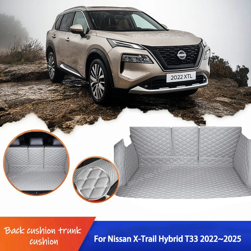 

For Nissan X-Trail Rogue e-Power Hybrid T33 2022 2023 2024 2025 5seat Rear Trunk Mats Leather Pads Carpet Covers Accessorie