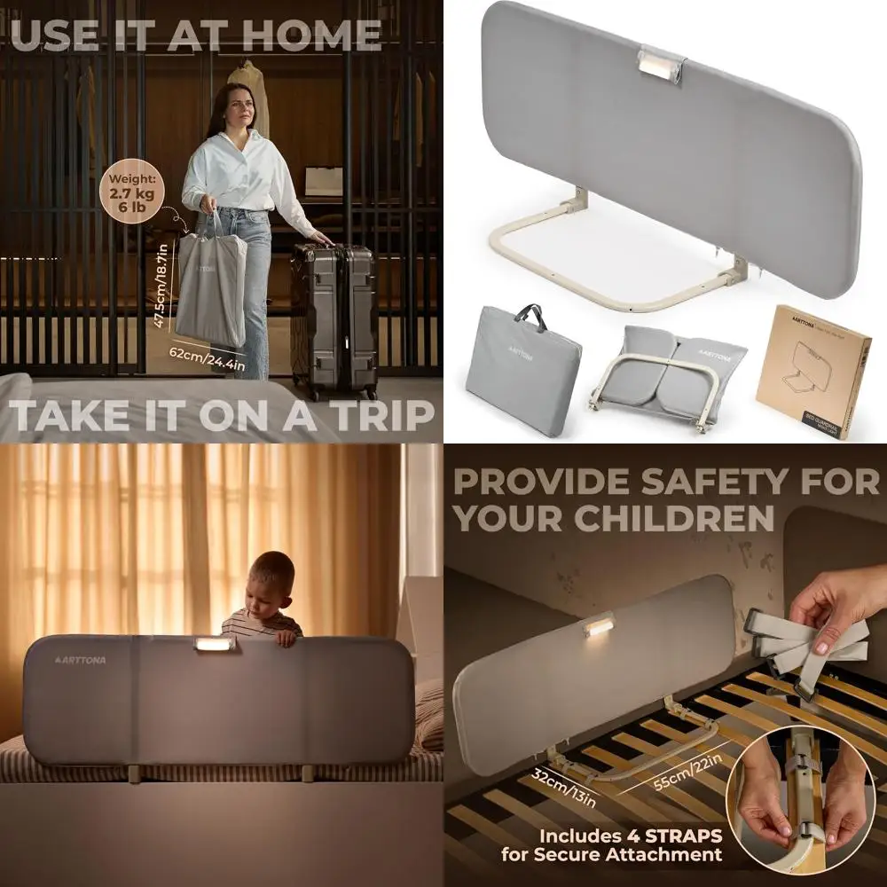 

Adjustable Toddler Bed Rail with Night Light - Fits Standard to Queen Size Beds, Portable for Baby Safety